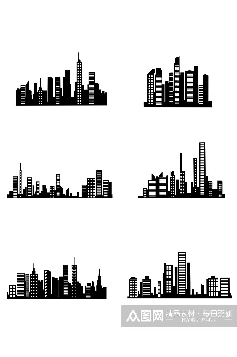 城市群建筑剪影矢量图素材