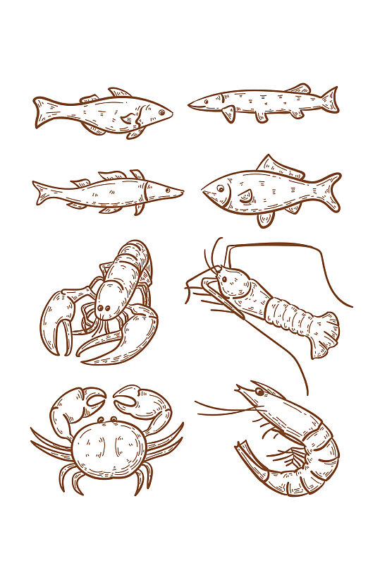 手绘海鲜插画矢量素材