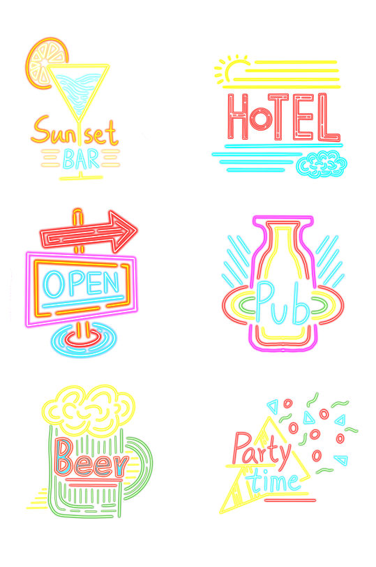 夜店招牌卡拉ok元素 霓虹灯元素