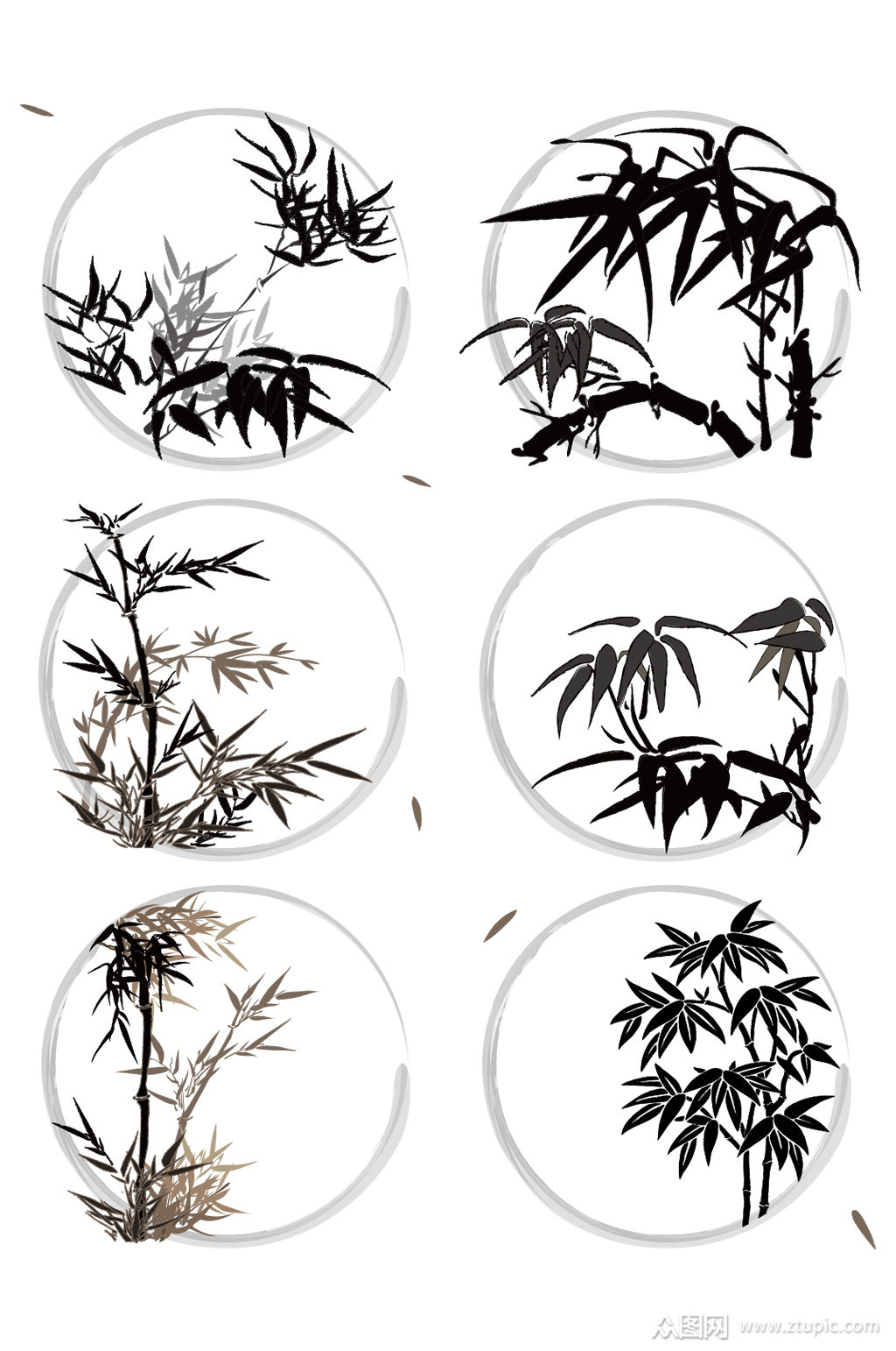 中国风水墨植物竹叶元素