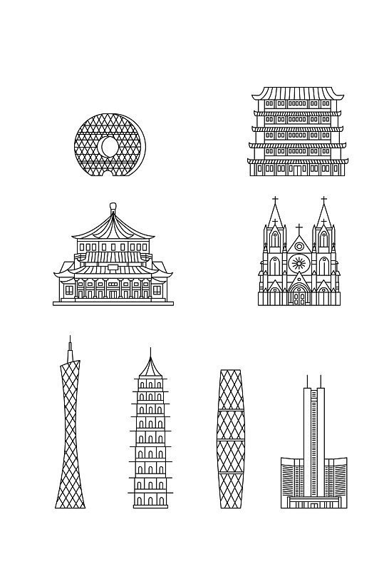 地标建筑手绘图图片