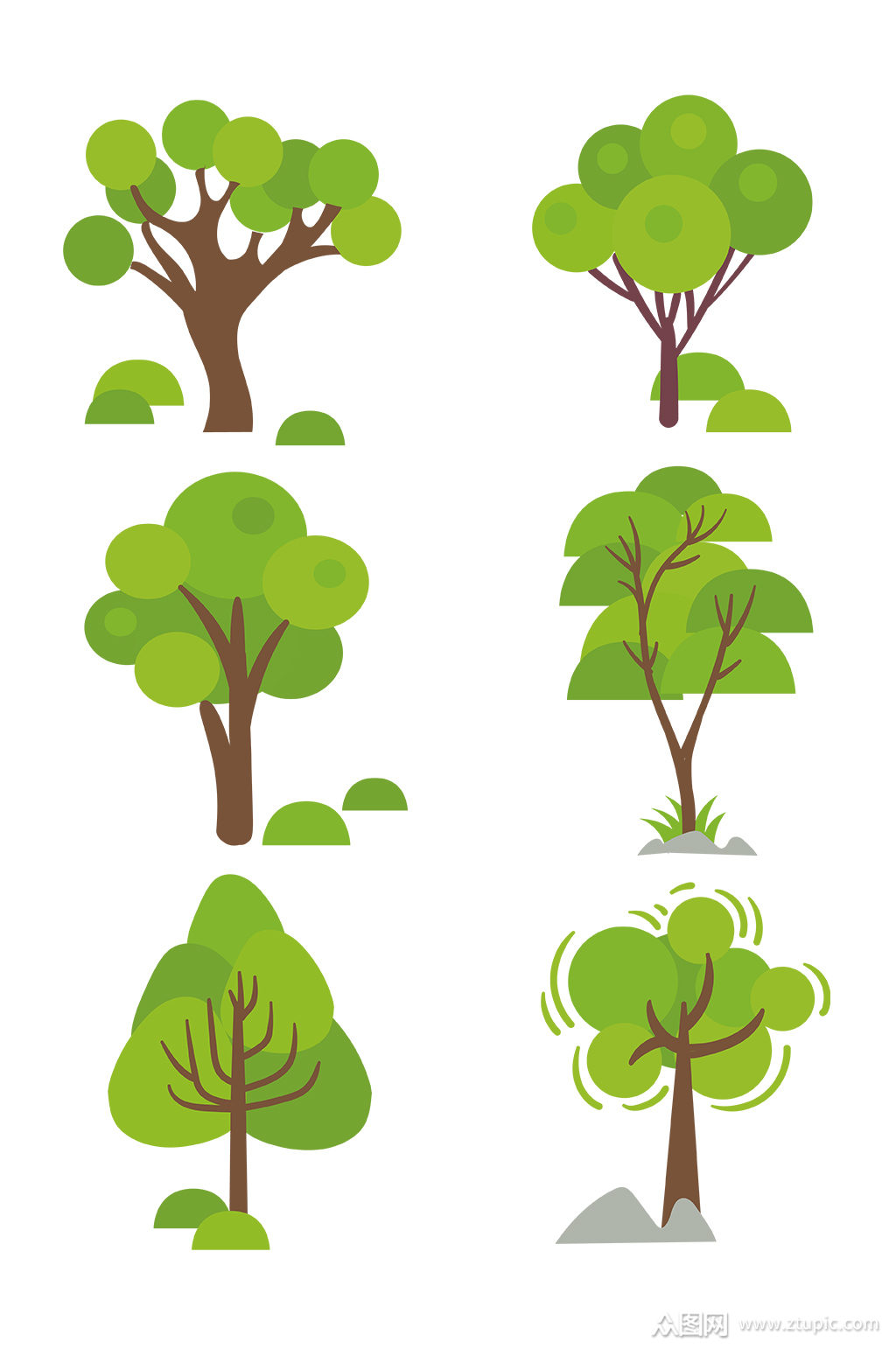 绿色树木花草集合矢量设计素材