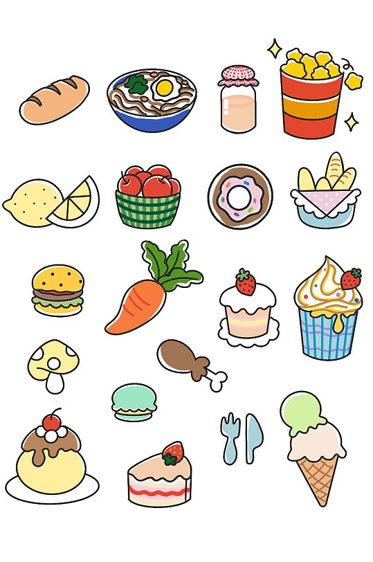 可爱卡通食物小素材