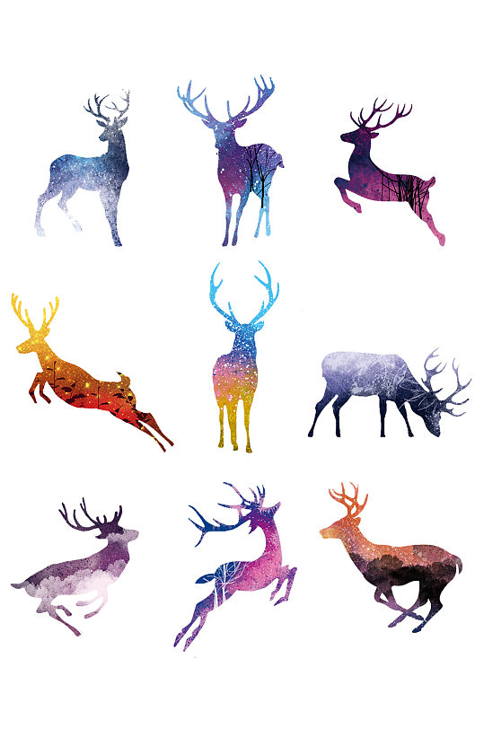 鹿唯美插画素材下载-众图网