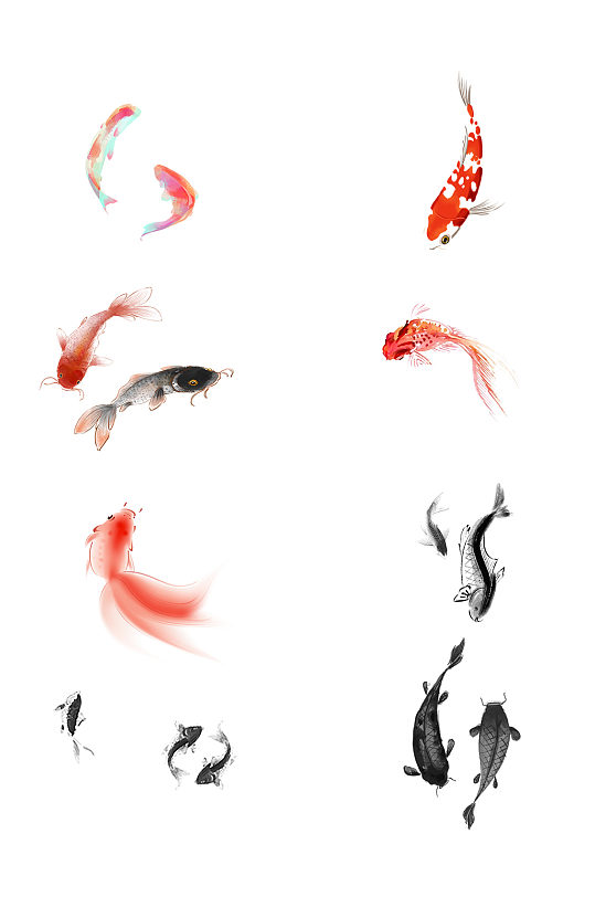 水墨风鱼素材免抠