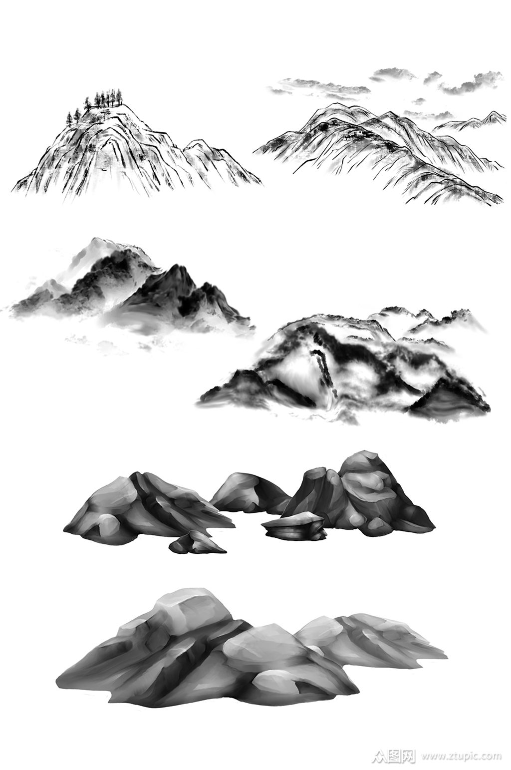 山水画免抠元素国画水墨画