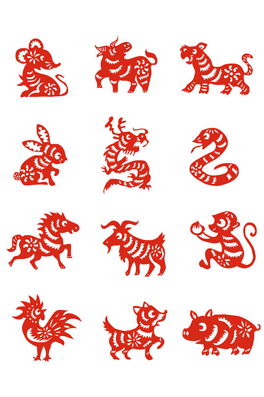 十二生肖图片剪纸手绘