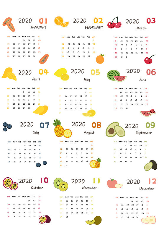 2020年水果主題日歷