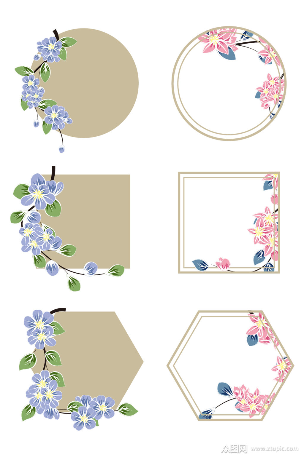 手绘花边框免扣矢量素材