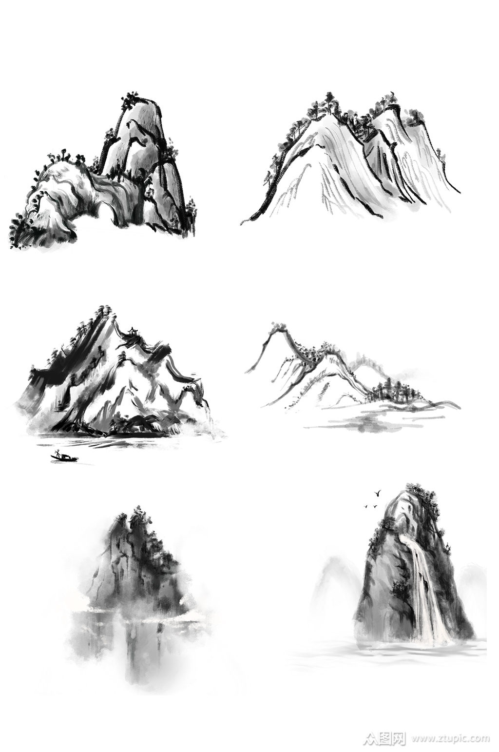 水墨山水简约国画笔触手绘