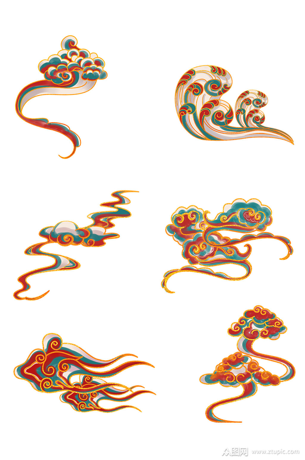 手绘敦煌色中国风祥云免抠