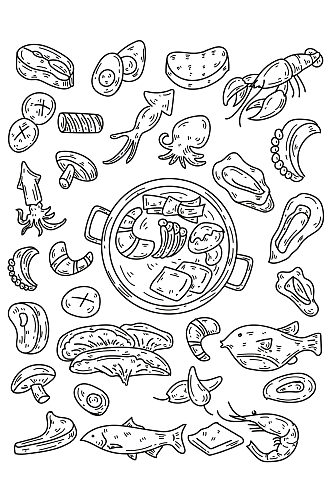 手绘线稿线条创意重庆火锅食材插画