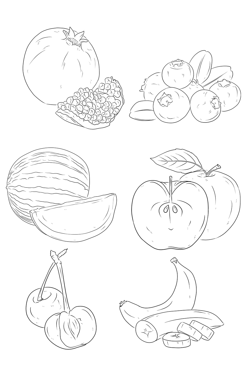 手绘水果套线稿免抠