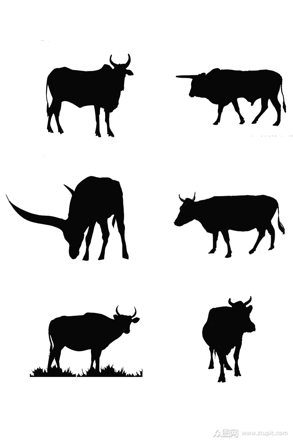 各种动作的牛剪影免抠