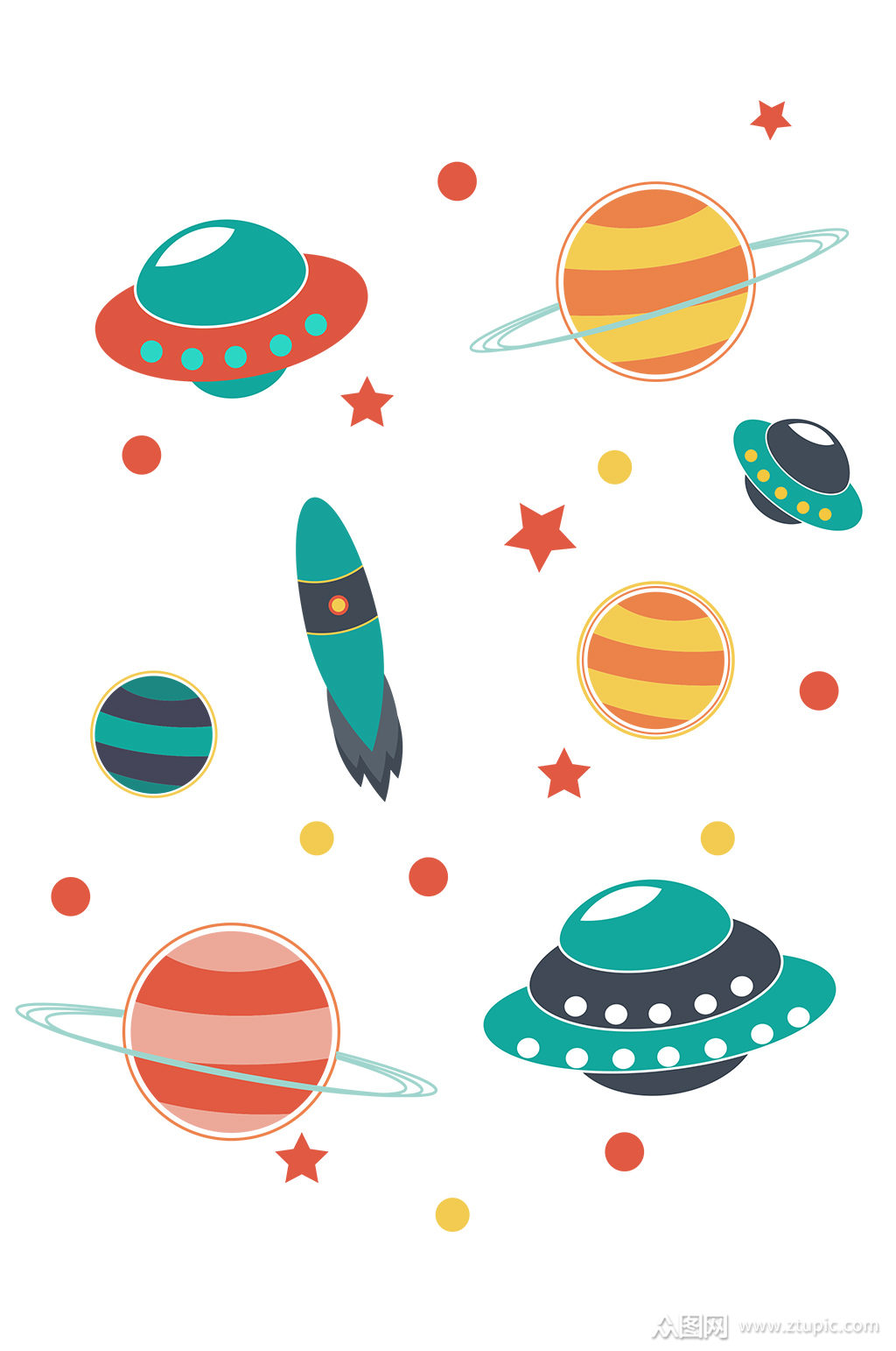 卡通太空探险插画矢量素材