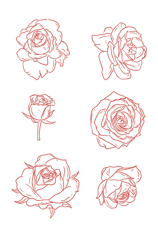 红色手绘玫瑰矢量素材