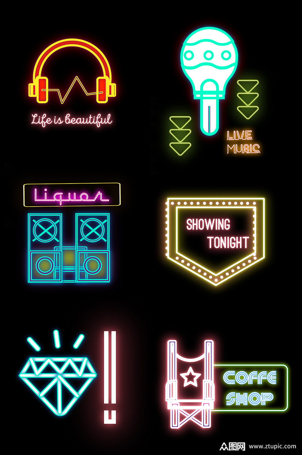 霓虹灯酒吧招牌夜店灯管 霓虹灯元素模板下载-编号397996-众图网