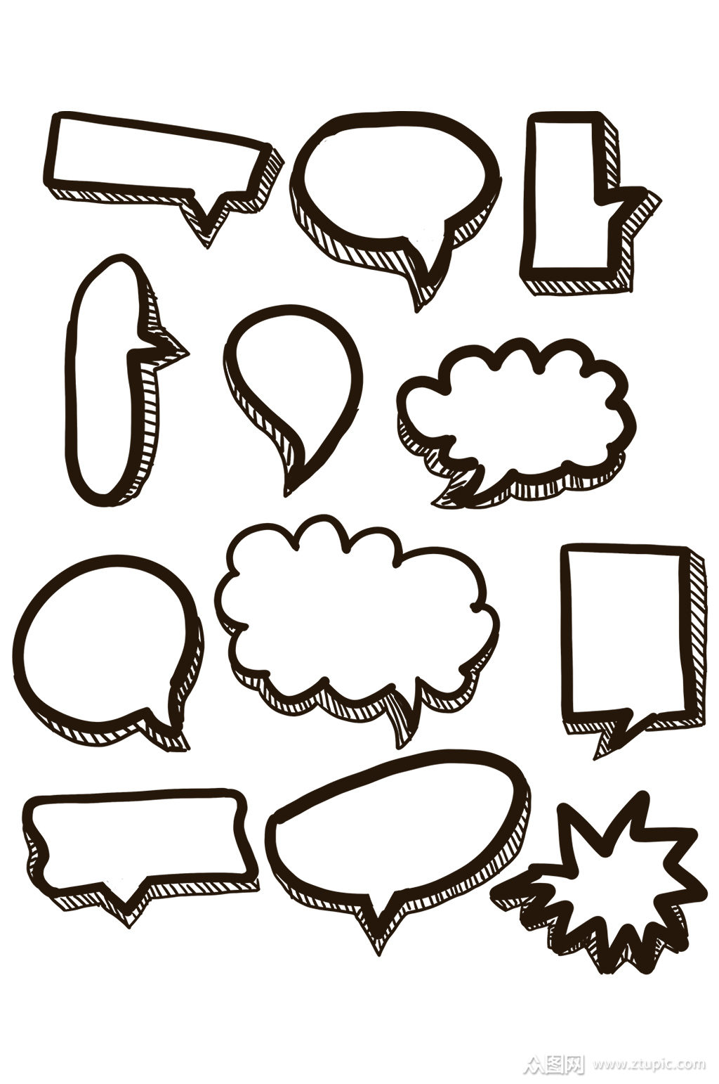 黑白线条对话框免抠素材