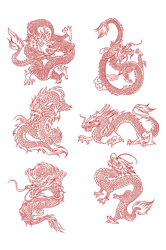 手绘线稿龙纹龙免抠素材