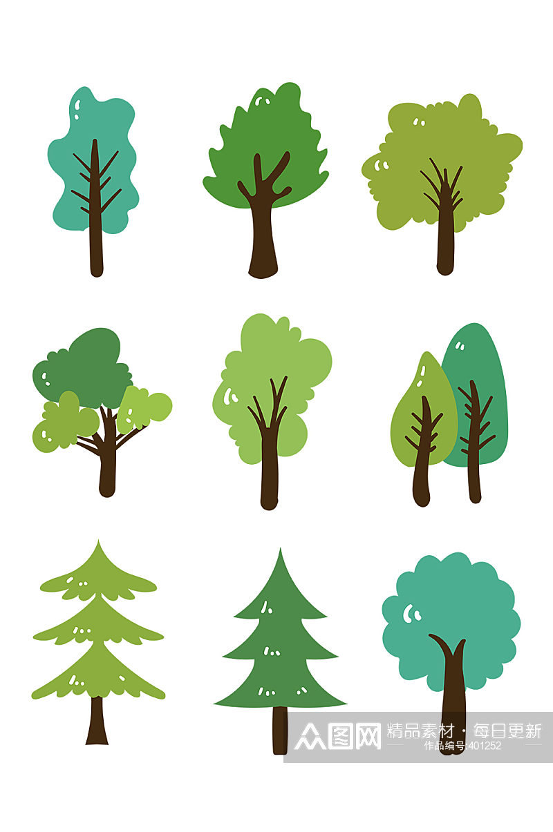 卡通矢量森林的树 大树矢量图素材