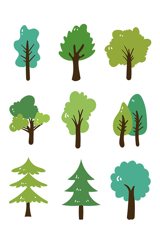 卡通矢量森林的树 大树矢量图