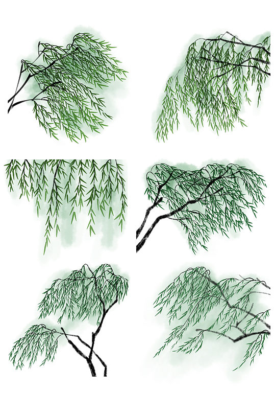 春天小清新水墨柳树