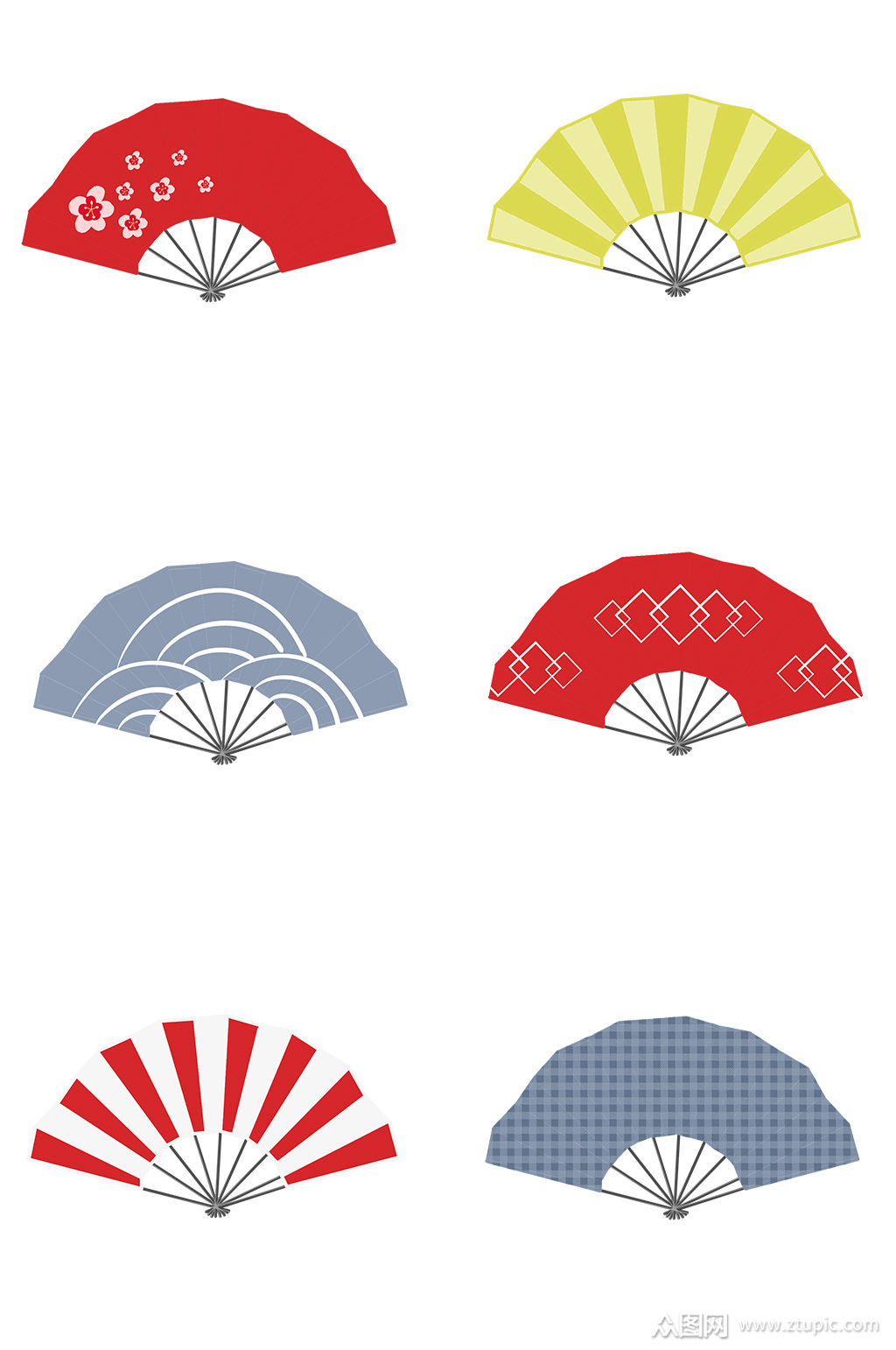 日式手绘矢量扇子素材素材