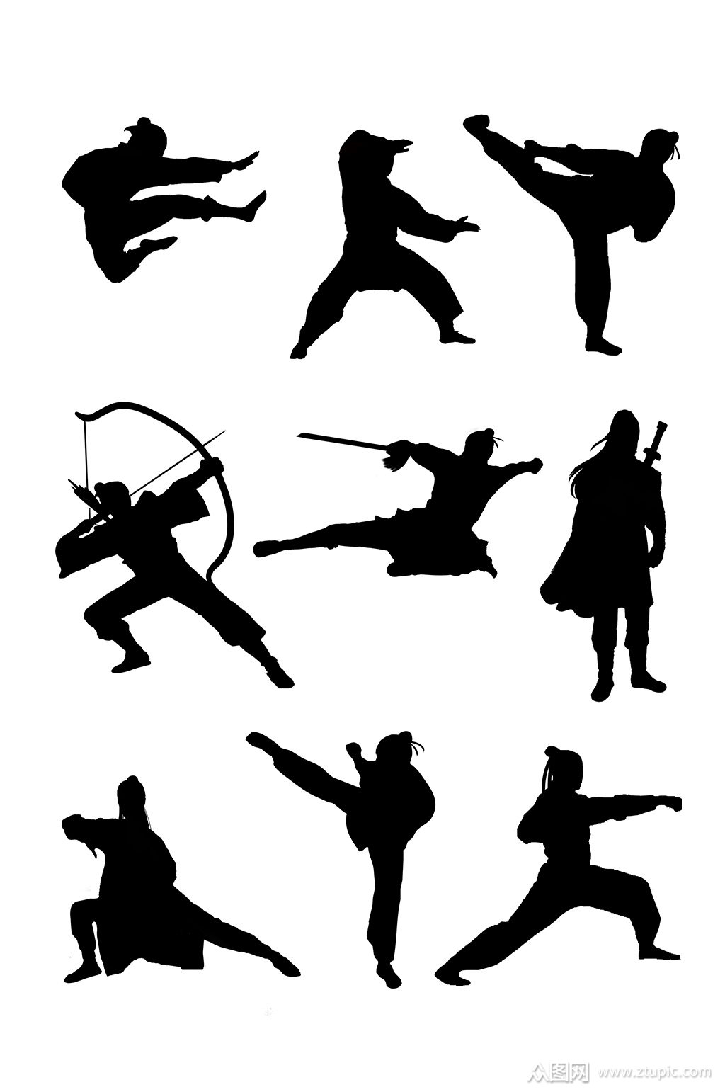 手绘武侠人物武术剪影素材