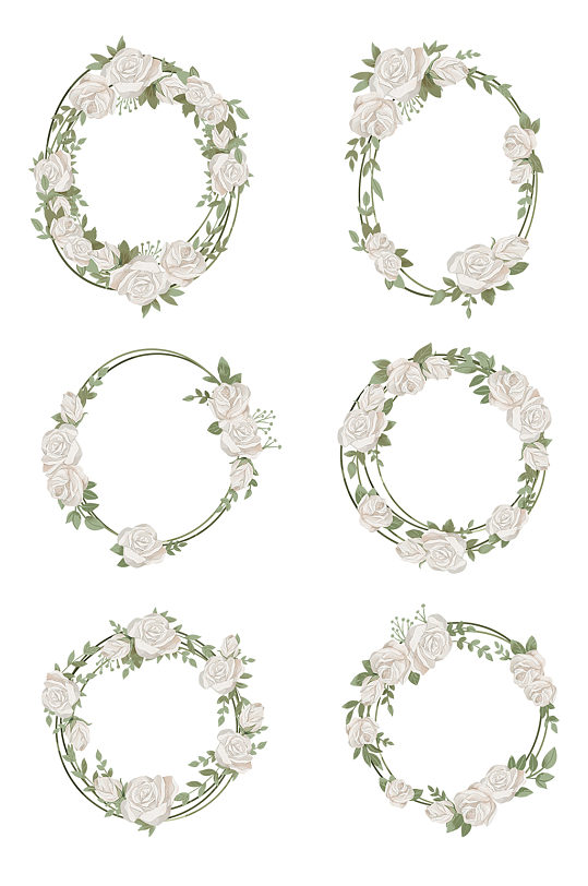 唯美手绘白色玫瑰花环素材