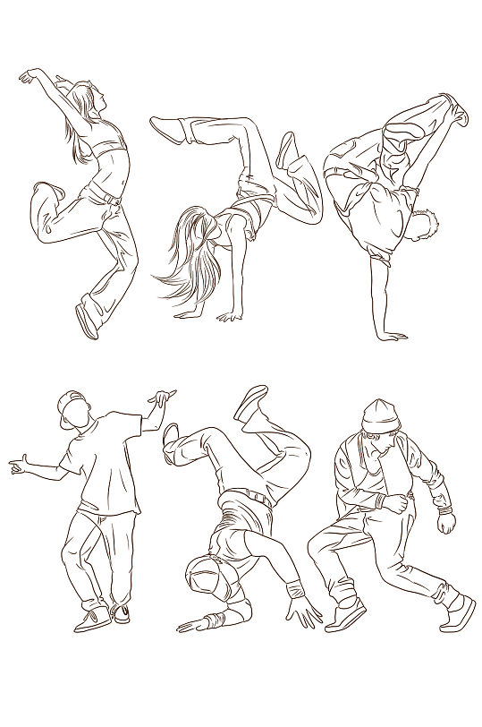 手绘街舞人物剪影图片-众图网