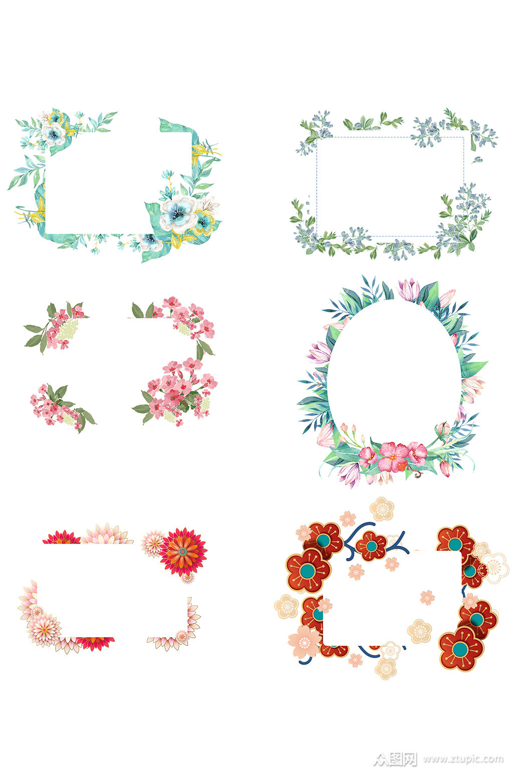 花手绘元素边框装饰图案