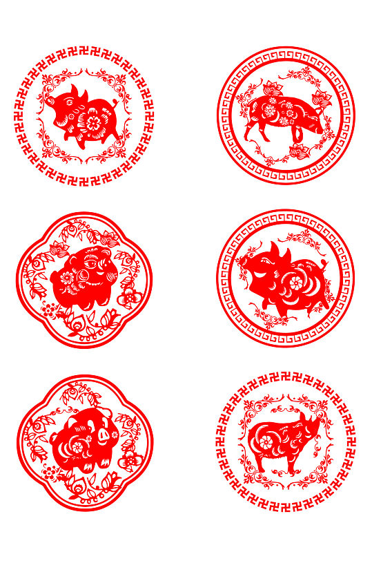 中国传统剪纸猪元素