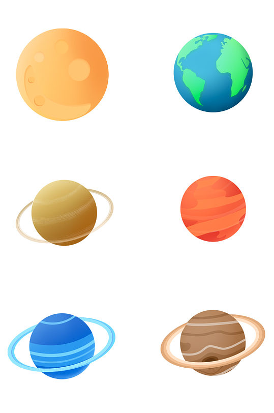 各种宇宙星球插画图标蓝色宇宙星系天空背景立即下载卡通太空探险插画