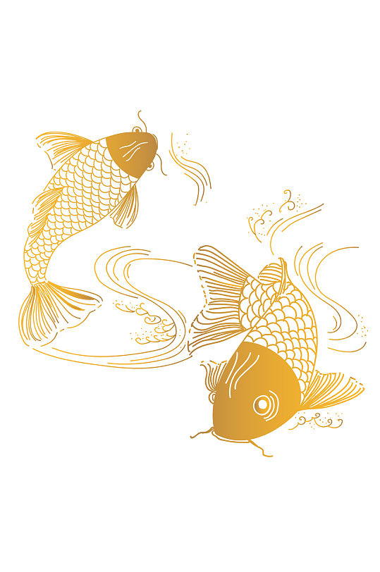 手绘质感金色锦鲤装饰素材
