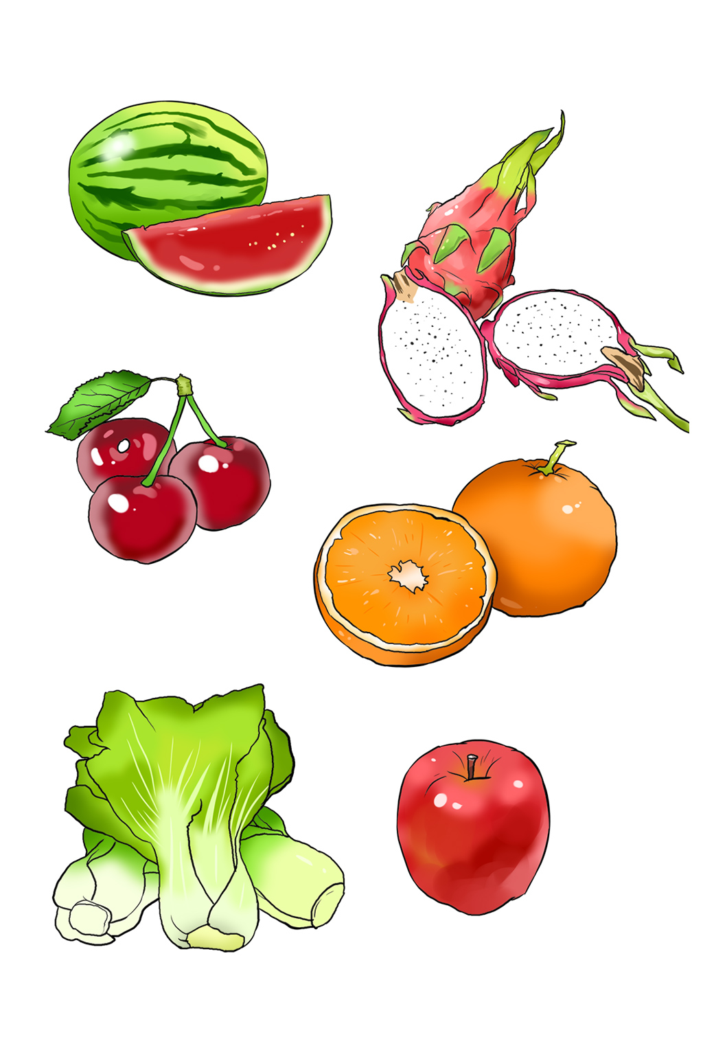 手绘卡通美味蔬菜水果套图