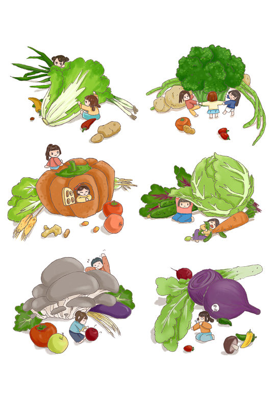 蔬菜水果卡通手绘元素免抠