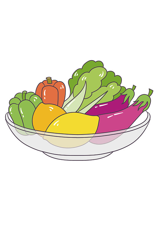 一碗卡通插画水果蔬菜免抠