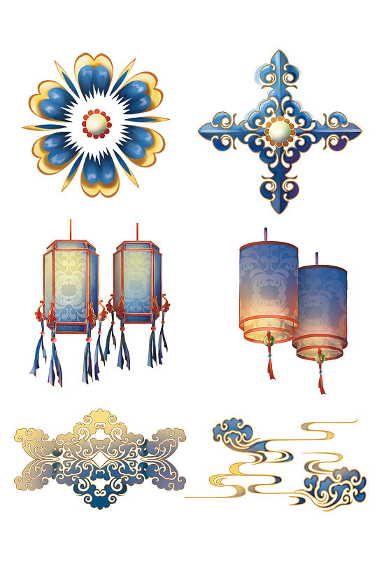 经典蓝中国风装饰元素