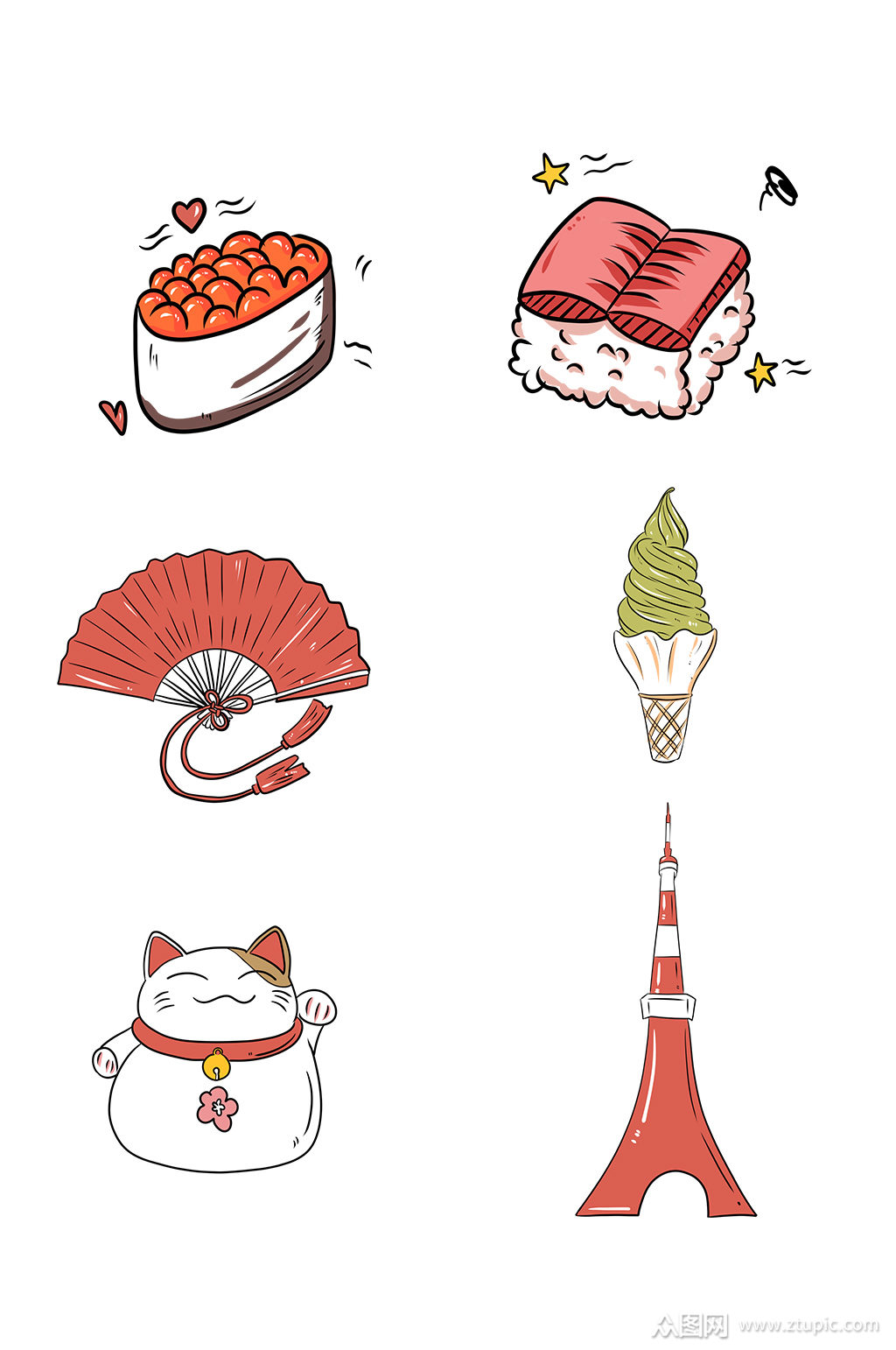 手绘日本元素矢量素材免抠