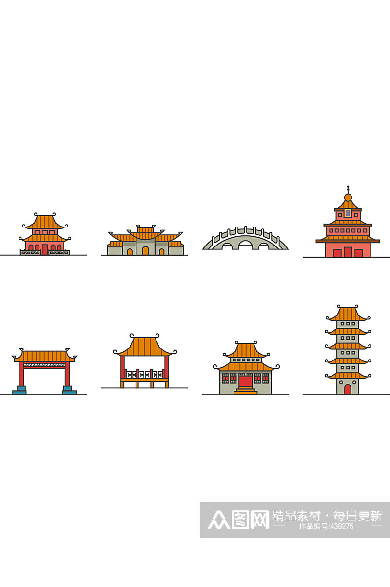 卡通中国风庙宇图案元素素材