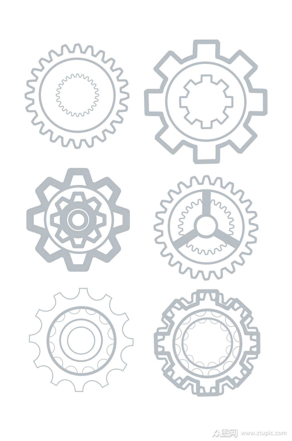 灰色工业齿轮平面图标手绘素材
