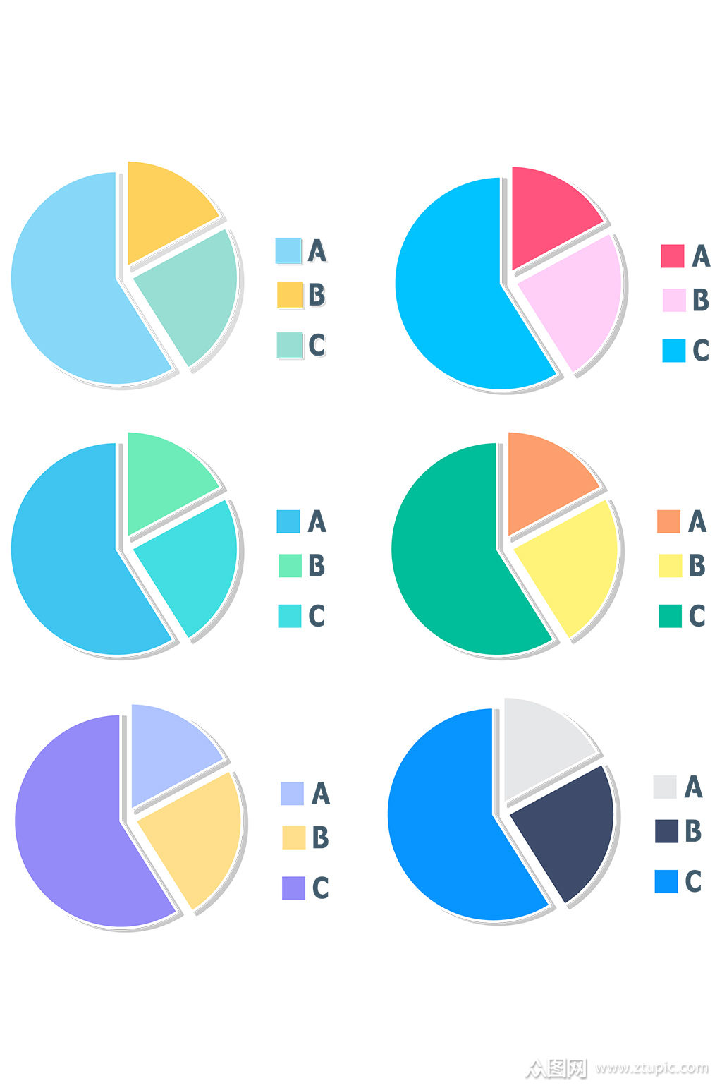 商务矢量数据柱分析饼图