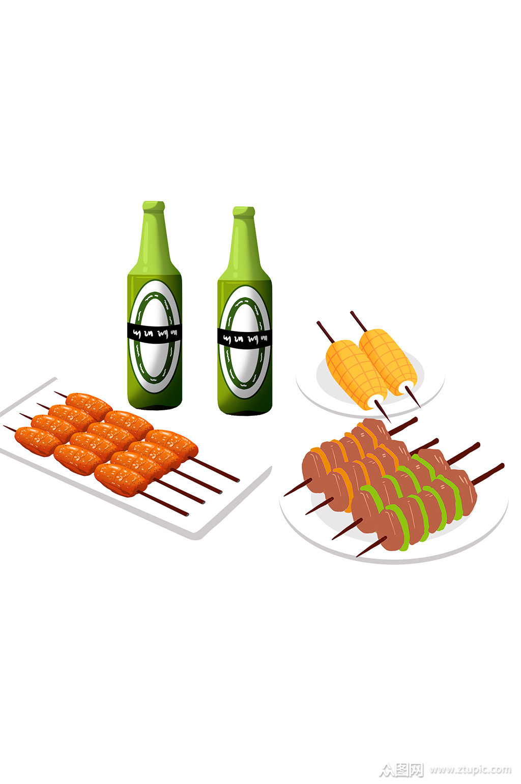 夏季烧烤啤酒图案元素