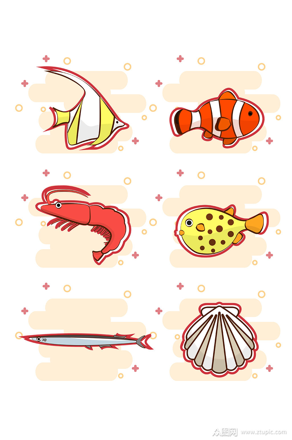 简约矢量卡通海鲜素材