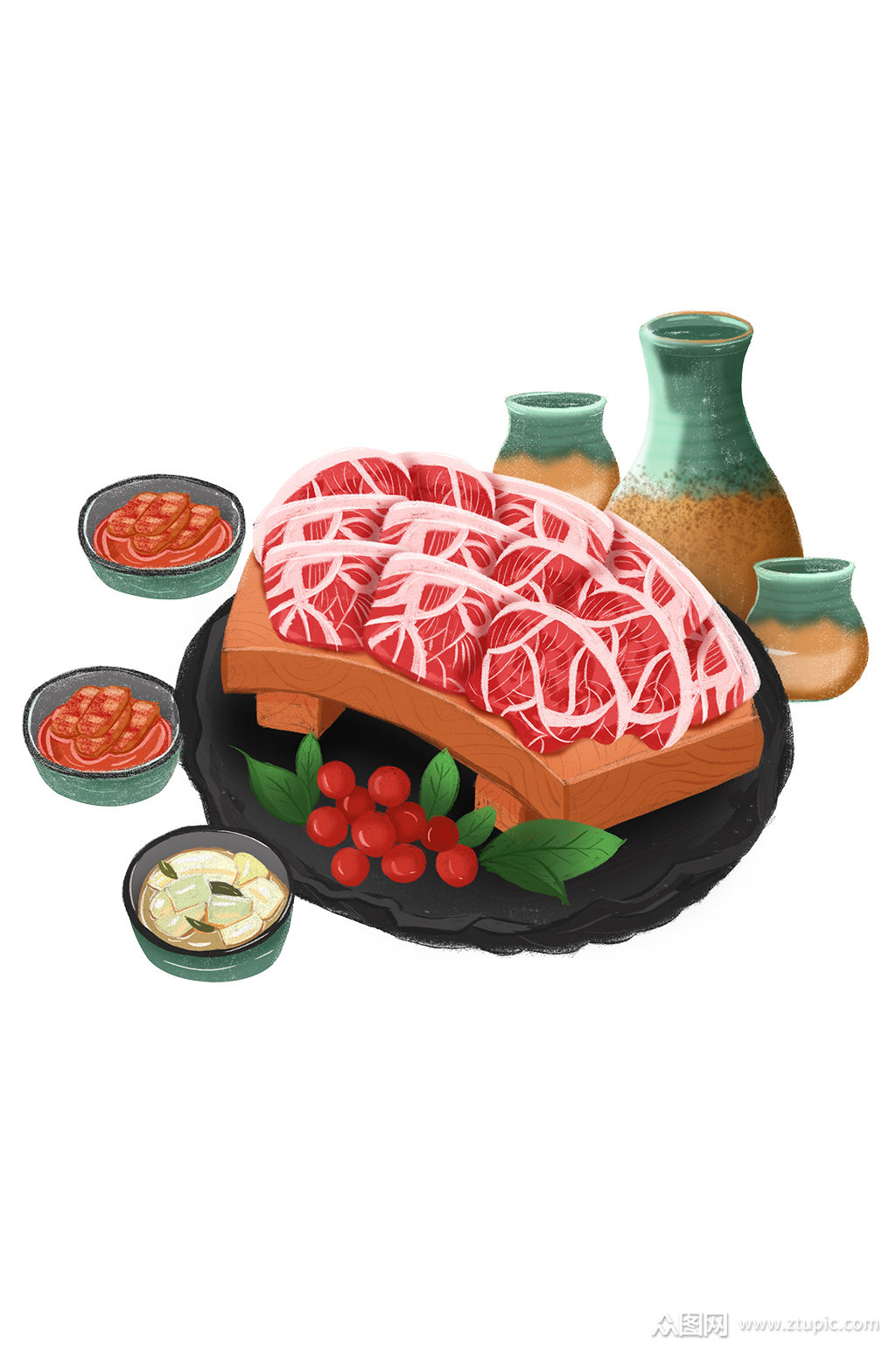 卡通手绘韩式烧烤元素设计素材