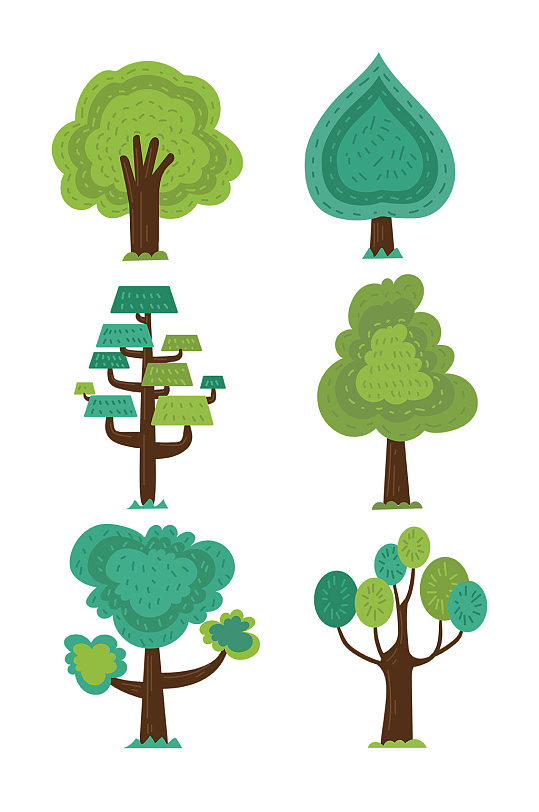 卡通树装饰元素设计免抠 大树矢量图