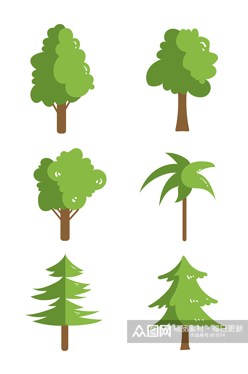 绿色可爱的树矢量元素 大树矢量图素材