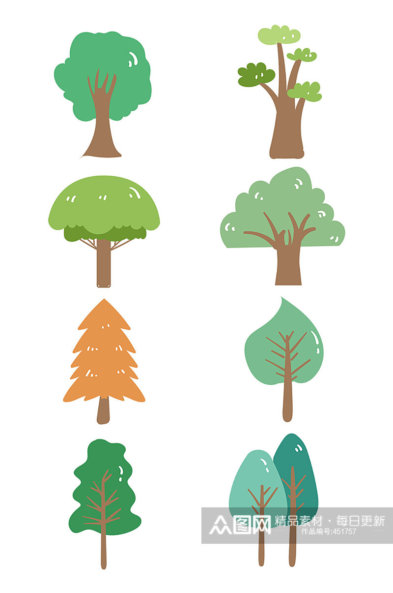 可爱彩色的卡通树素材 大树矢量图素材