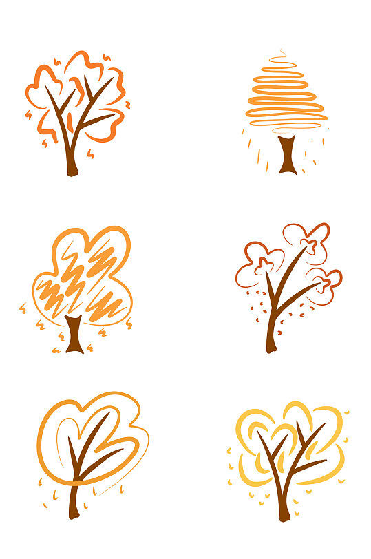 秋天的彩色卡通树素材
