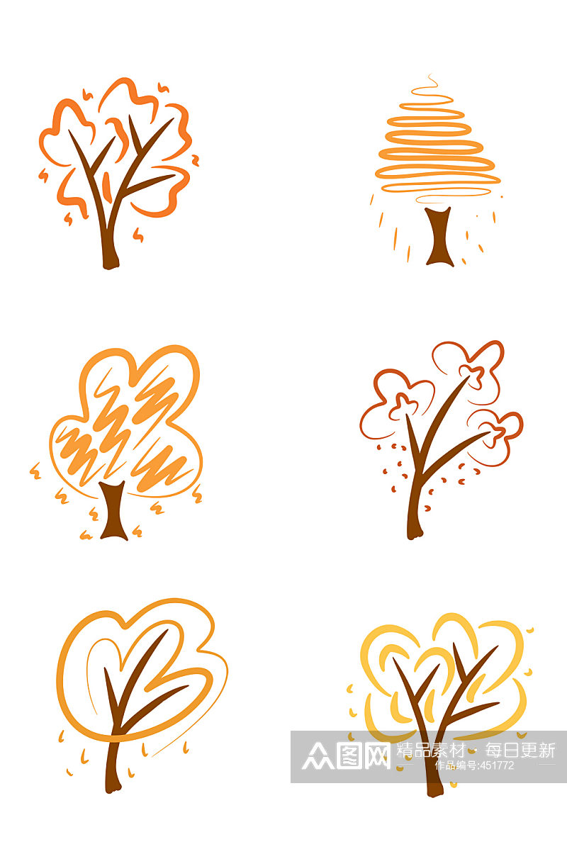 秋天的彩色卡通树素材素材